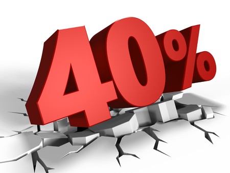 3d illustration of 40 percent discount over white background