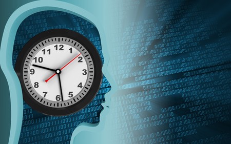 3d illustration of clock over binary background withの写真素材