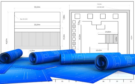 3d illustration   over blueprint backgroundの写真素材