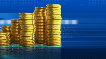 3d illustration of coins stack over digital background