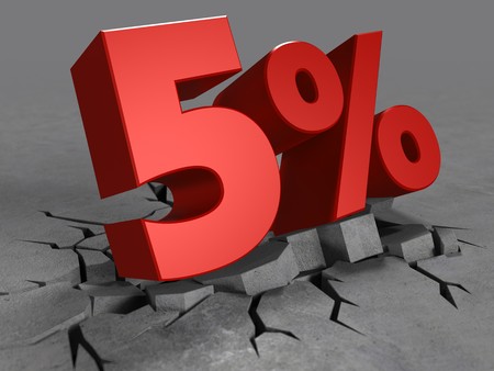 3d illustration of 5 percent discount over concrete backgroundの写真素材