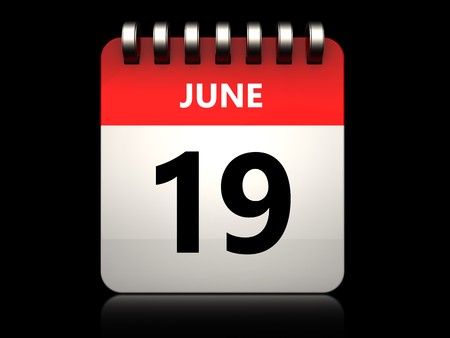 3d illustration of 19 june calendar over black backgroundの写真素材