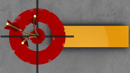 3d illustration of painted target with three arrows over concrete background