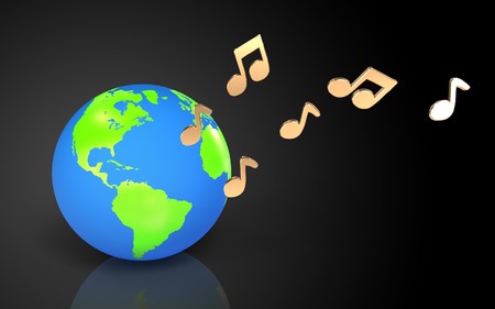 3d illustration of earth globe over black background with notesの写真素材