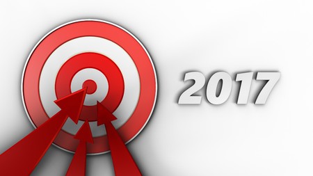 3d illustration of target with 2017 year sign over white background