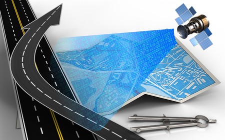 3d illustration of city map with road arrow and circle tool