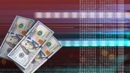 3d illustration of money banknotes over red cyber background