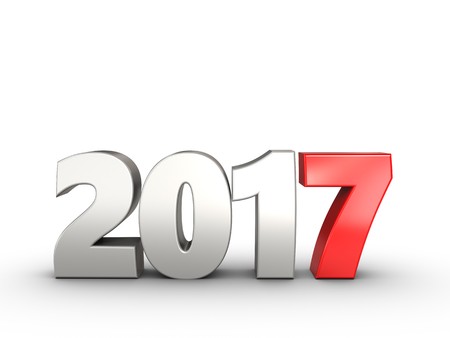 3d illustration of 2017 year silver sign over white background