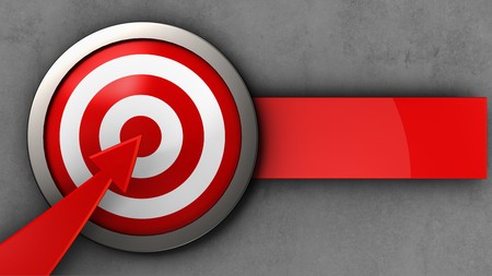 3d illustration of target with red arrow over concrete background