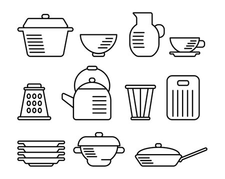 Icon and sign set of line flatware and kitchenwareのイラスト素材