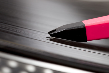 sideview and closeup of a record needle, vinyl, retro, vintageの写真素材