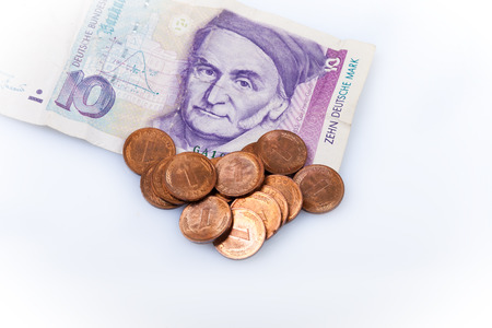 fomer German banknote and coins doberman,