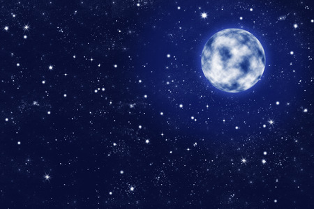 shiny full moon on blue starry night sky illustrationの写真素材