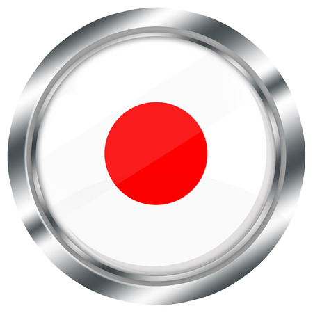 glossy round japanese flag button for web design with metallic border, illustration, white background, isolated,の写真素材