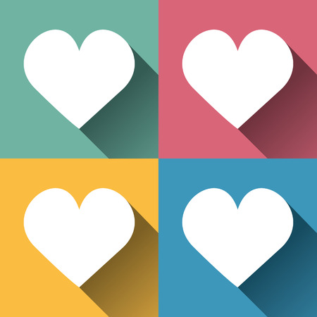set of heart shapes flat design on different colored backgrounds, with shadowのイラスト素材