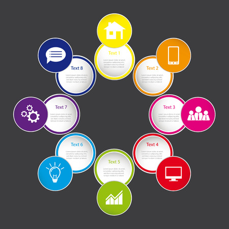 infographic template set with web icons on round buttons, collection with different colors and copy-spaceのイラスト素材