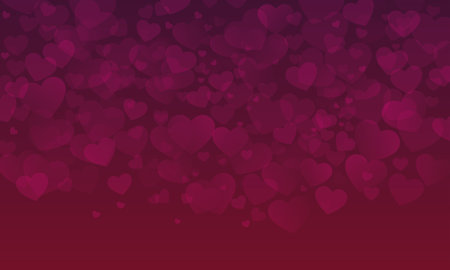 Valentines day greeting card with transparent hearts on purple red gradient backgroundのイラスト素材