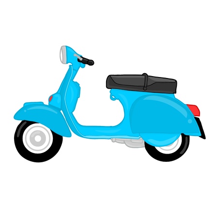 Hand drawn blue vespa cartoon on white backgroundのイラスト素材
