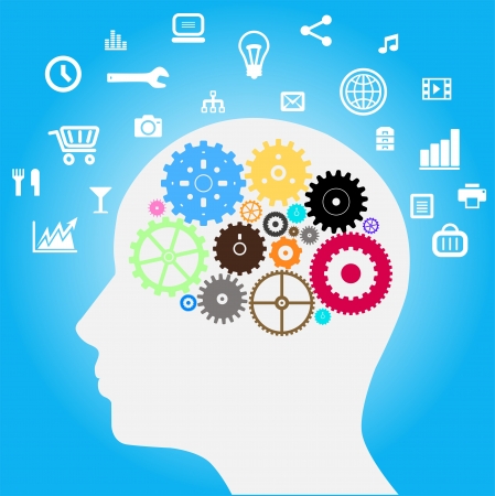 Head with gears and Social Media  networksのイラスト素材