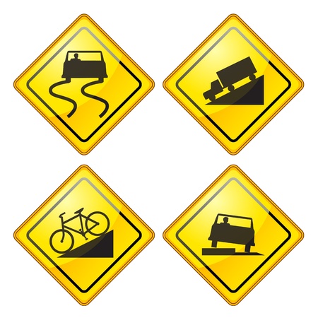 set of warning Road Sign Glossyのイラスト素材