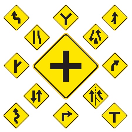 Road Signs yellow  on white backgroundのイラスト素材