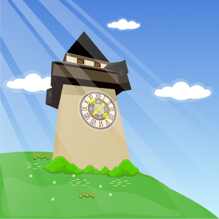 Clock tower on the mountains and blue skyのイラスト素材