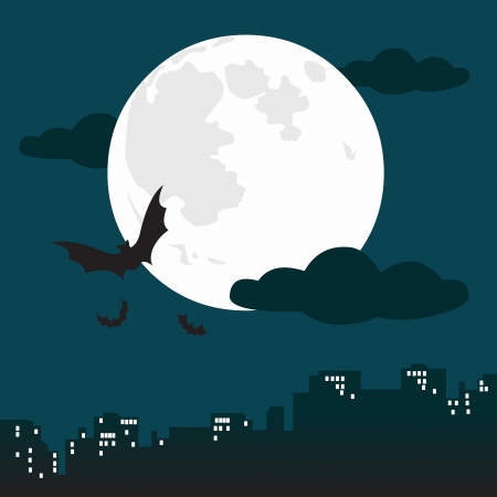 Halloween background with moon and batsのイラスト素材