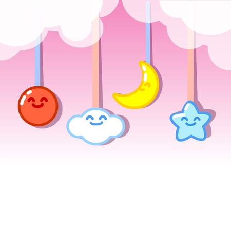 clouds sun moon and stars hanging vectorのイラスト素材