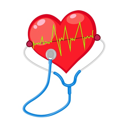  red heart check  shape with electrocardiogram  isolated on white backgroundのイラスト素材