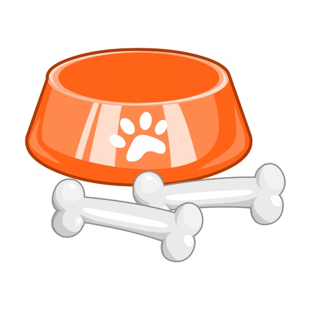 dog bowl with big bone isolated on white backgroundのイラスト素材