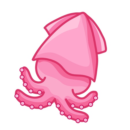 Cute squid cartoon isolated  illustration on white backgroundのイラスト素材