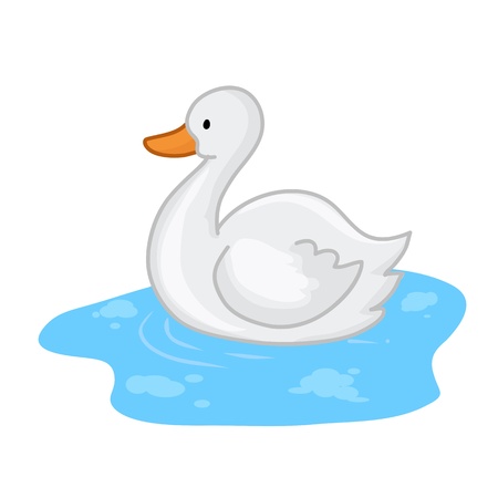duck in water cartoon isolated  illustration on white backgroundのイラスト素材