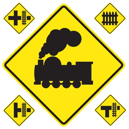 warning train sign yellow on white backgroundのイラスト素材