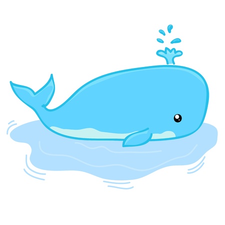 Cute Whale in water cartoon isolated  illustration on white backgroundのイラスト素材