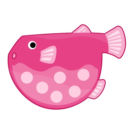pink fish cute cartoon isolated illustration on white backgroundのイラスト素材