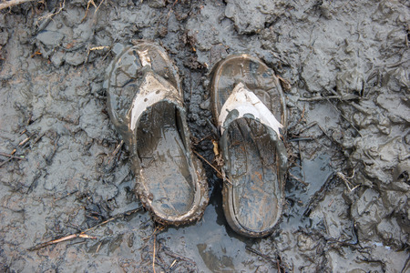 old Sandal dirty on muddyの写真素材