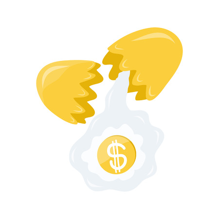 coins out of the broken golden egg isolated illustration on white backgroundのイラスト素材