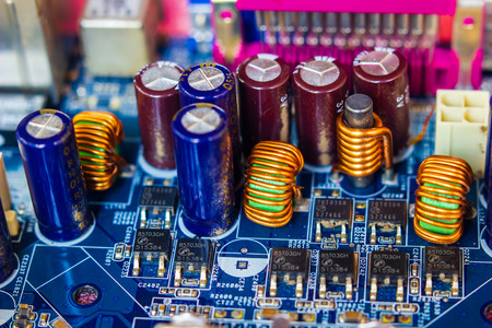 Close-up of the electronic components in desktop computer motherboardのeditorial素材