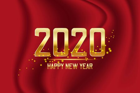 Happy New Year 2020 Gold Text Design on red background. Vector illustration.のイラスト素材