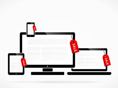 Red sale labels on internet enabled devicesのイラスト素材