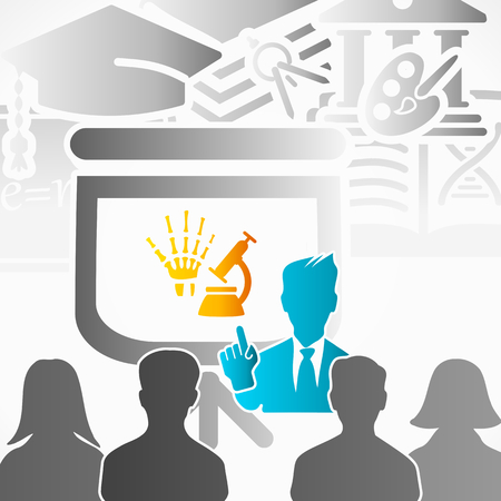 Education presentation speaker among peopleのイラスト素材