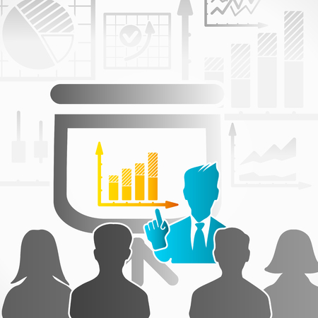 Financial presentation speaker among peopleのイラスト素材