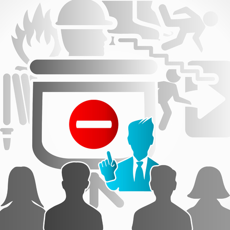 Safety presentation speaker among peopleのイラスト素材
