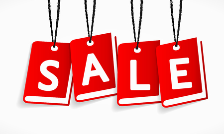 Red vector sale book labels isolated on a whiteboardのイラスト素材