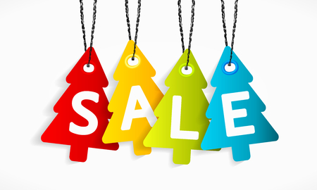 Multicolor vector sale tree labels isolated on a whiteboardのイラスト素材