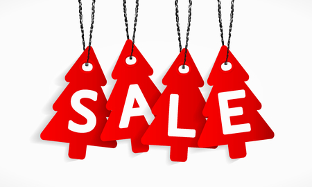 Red vector sale tree labels isolated on a whiteboardのイラスト素材
