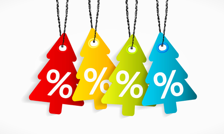 Multicolor vector sale tree labels isolated on a white boardのイラスト素材