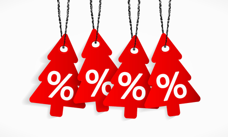 Red vector sale tree labels isolated on a white boardのイラスト素材