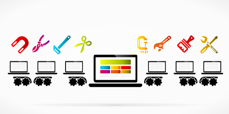 Laptop production line factory abstract vector illustrationのイラスト素材