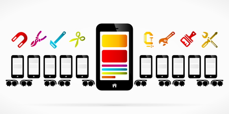 Mobile phone production line factory abstract vector illustrationのイラスト素材